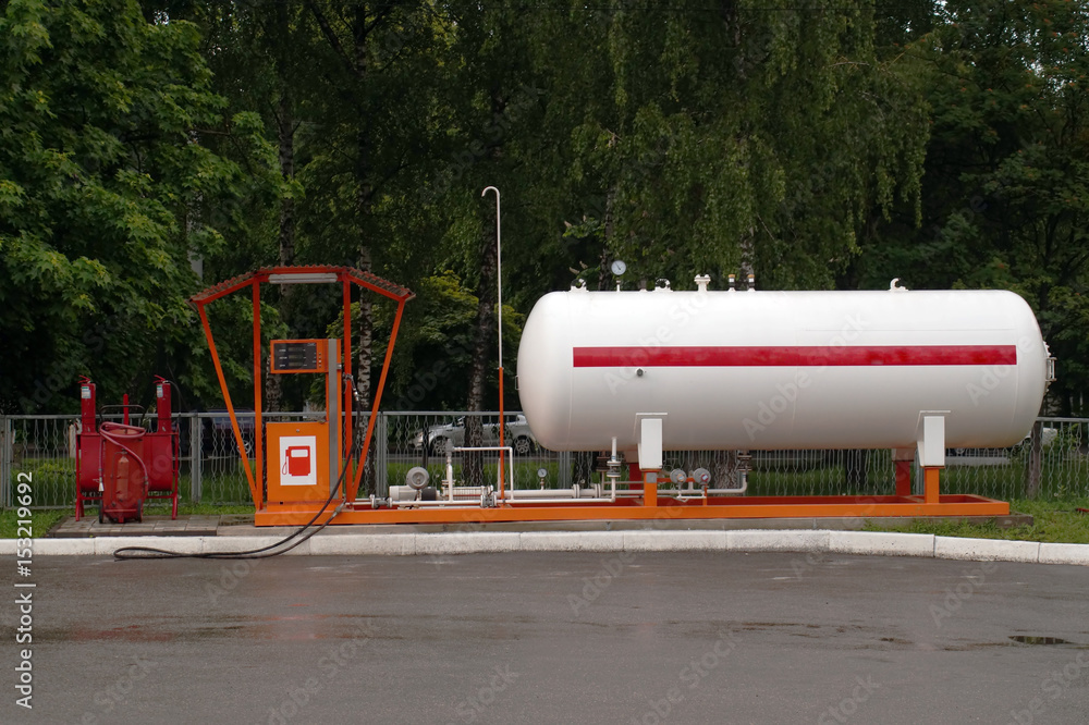 Liquid propane gas station. LPG station for filling liquefied gas into the vehicle tanks.