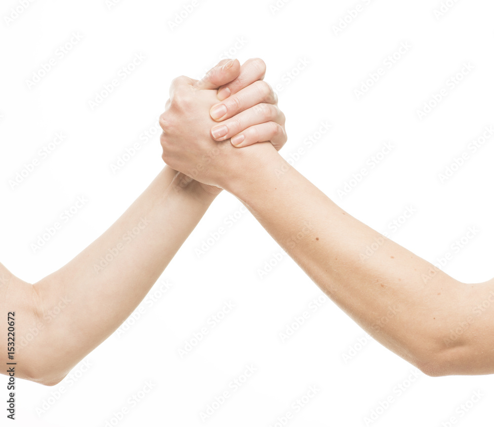 2 hands are compressed as in arm wrestling