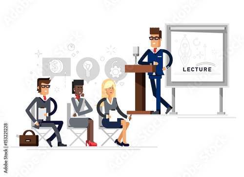 Modern business teacher giving lecture