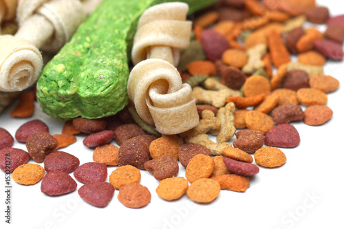 Different types of dog food isolated