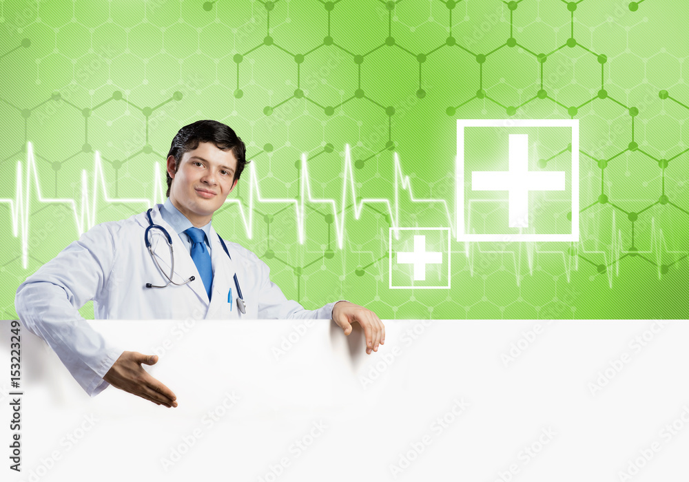 Doctor with banner Doctor with banner
