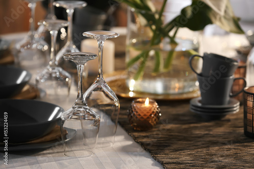 Table setting in restaurant  closeup