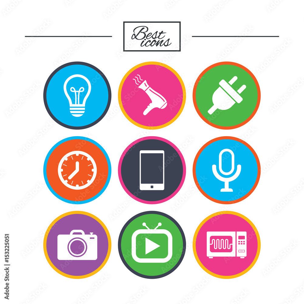 Home appliances, device icons. Electronics sign. Home appliances, device icons. Electronics sign.