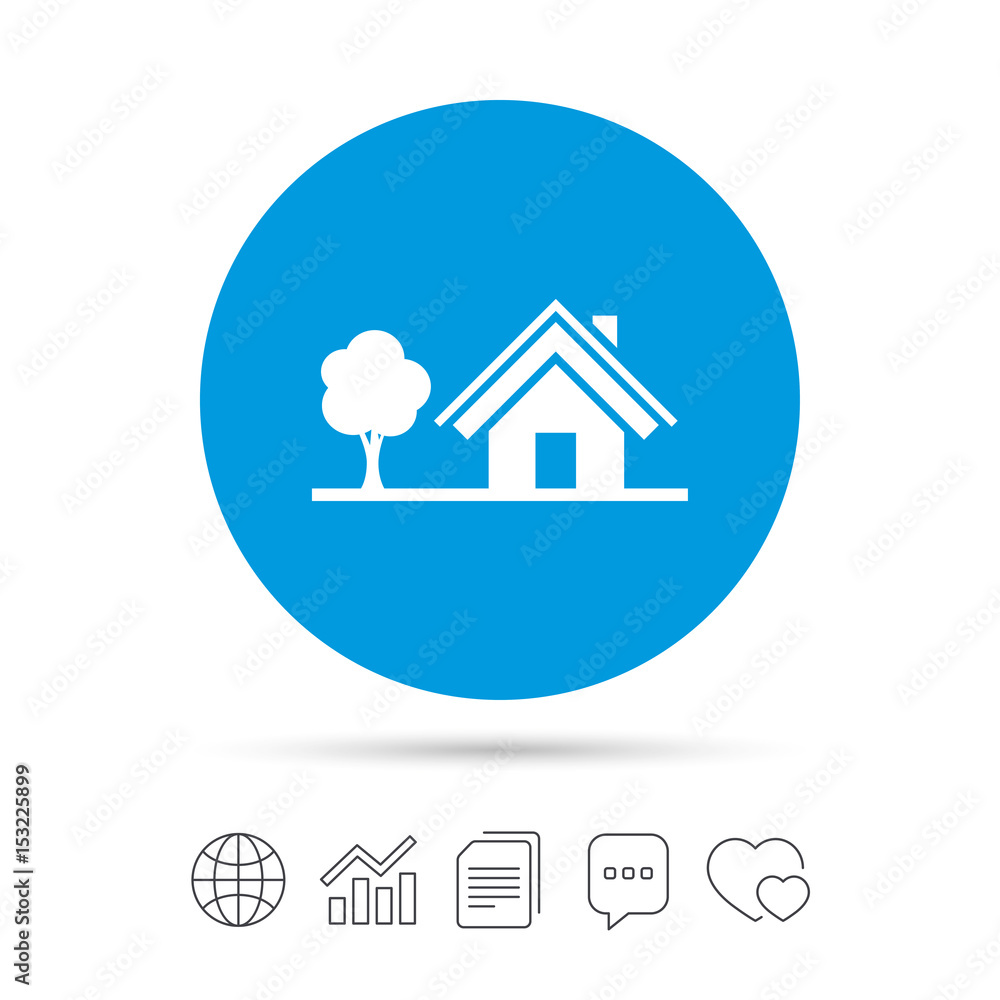 Home sign icon. House with tree symbol. Home sign icon. House with tree symbol.