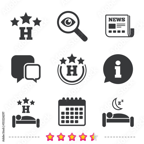 Three stars hotel icons. Travel rest place.