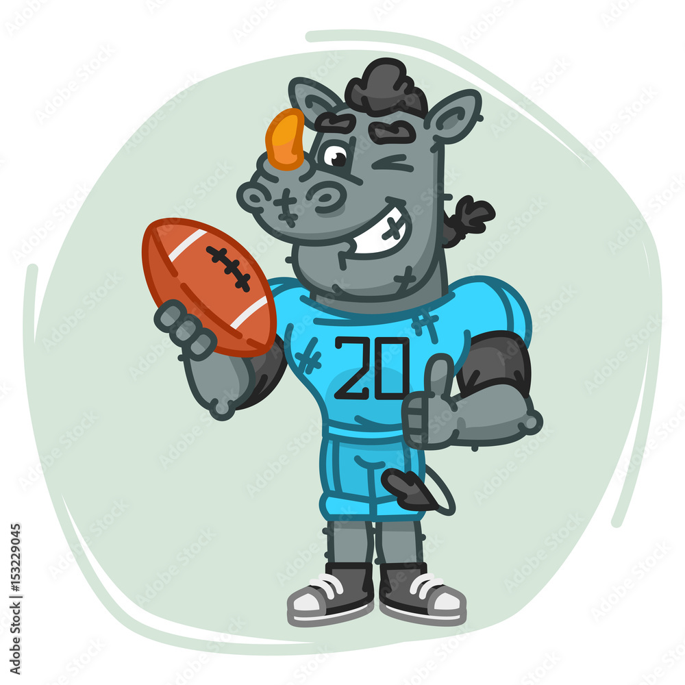 Rhino Football Player Holds Ball Shows Thumbs Up and Winks