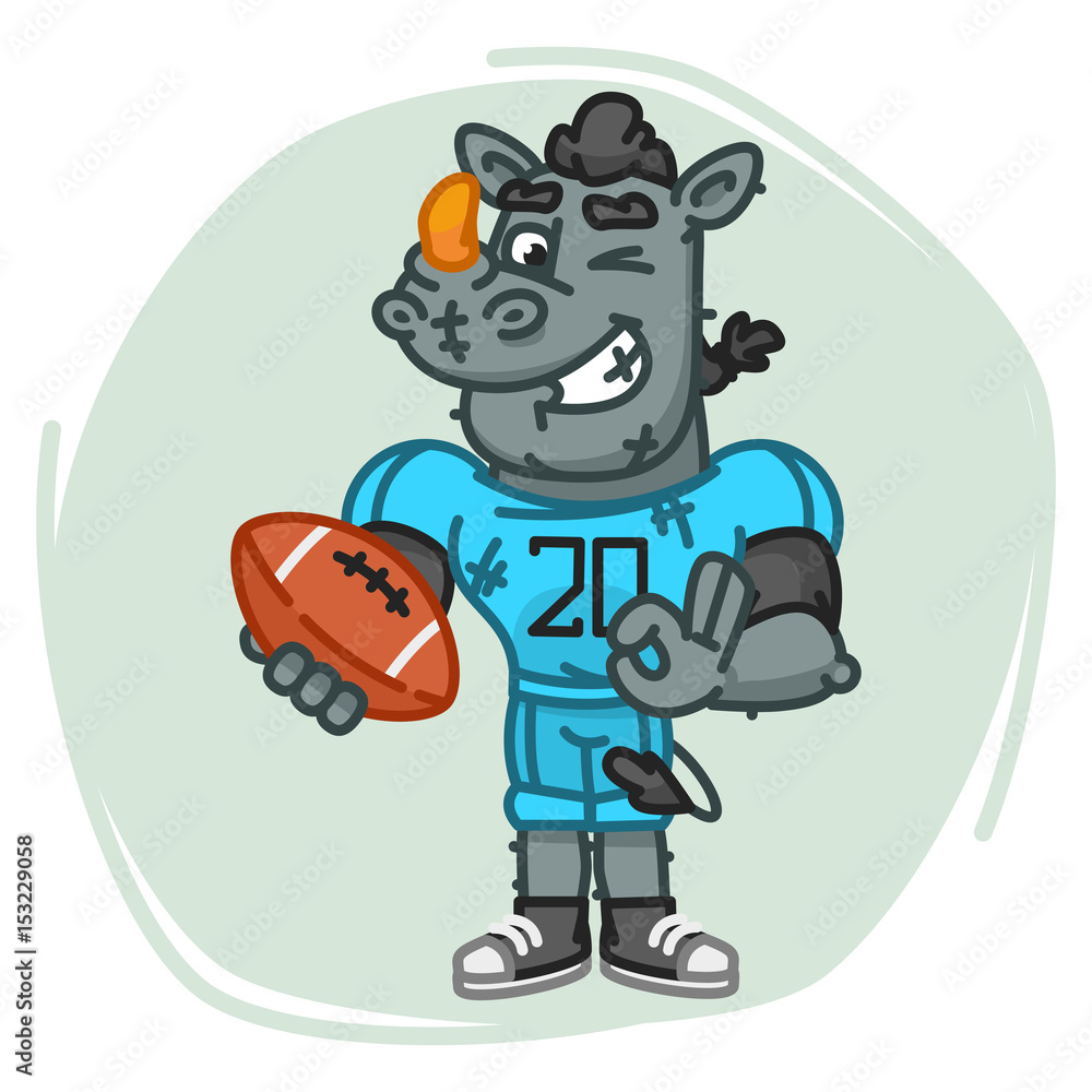 Rhino Football Player Holds Ball and Shows Ok Rhino Football Player Holds Ball and Shows Ok
