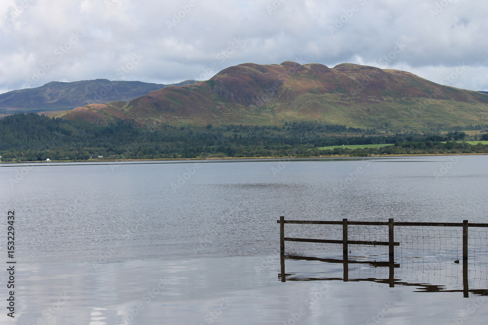 Loch Lomond, Scotland. View across Loch lake from low perspective boat in view stock, photo, photograph, image, picture,