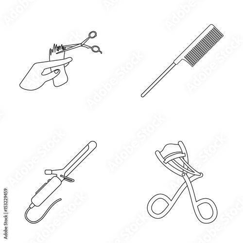Hand haircut, hairbrush, hair curler. Hairdresser set collection icons in outline style vector symbol stock illustration web.