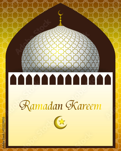 Ramadan Kareem greeting card. Vector islamic pattern with a mosque dome for background.