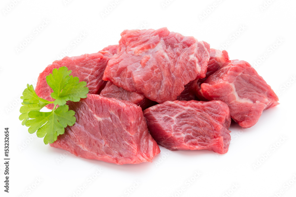 fresh meat on slice on the white background. fresh meat on slice on the white background.