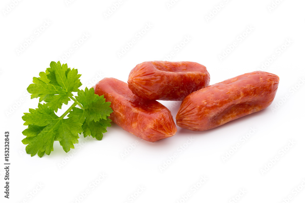 Peperoni or salami, parsley sausage. Isolated on white background. Peperoni or salami, parsley sausage. Isolated on white background.