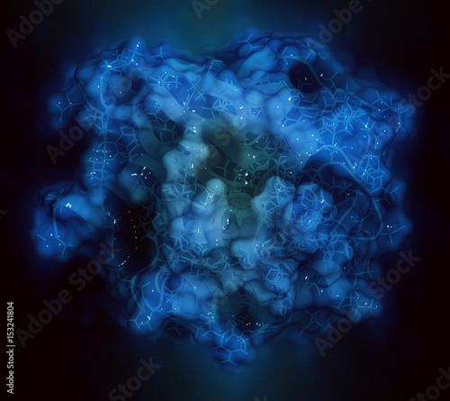 KRAS (Kirsten rat sarcoma viral oncogene homolog, fragment) protein. 3D rendering based on protein data bank entry 4obe. photo