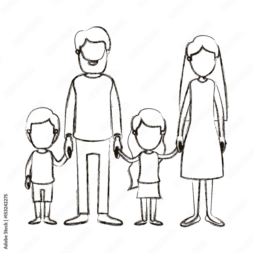 blurred silhouette caricature faceless family with parents and little kids taken hands vector illustration blurred silhouette caricature faceless family with parents and little kids taken hands vector illustration