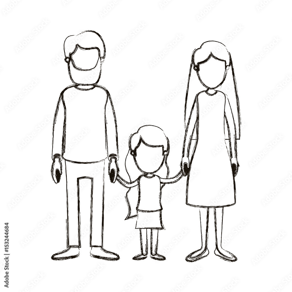 blurred silhouette caricature faceless family with father bearded and mom with long hair with little girl taken hands vector illustration blurred silhouette caricature faceless family with father bearded and mom with long hair with little girl taken hands vector illustration