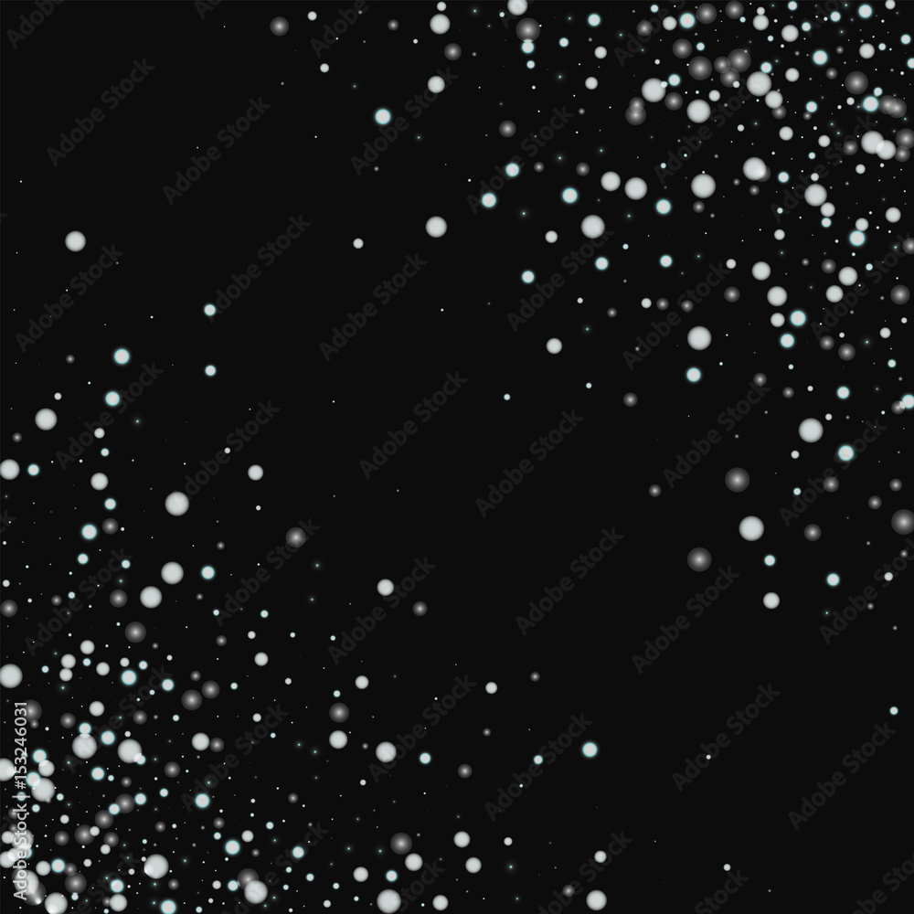 Beautiful falling snow. Abstract chaotic mess with beautiful falling snow on black background. Vector illustration.