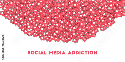 Social media addiction. Social media icons in abstract shape background with counter, comment and friend notification. Social media addiction concept in delightful vector illustration.
