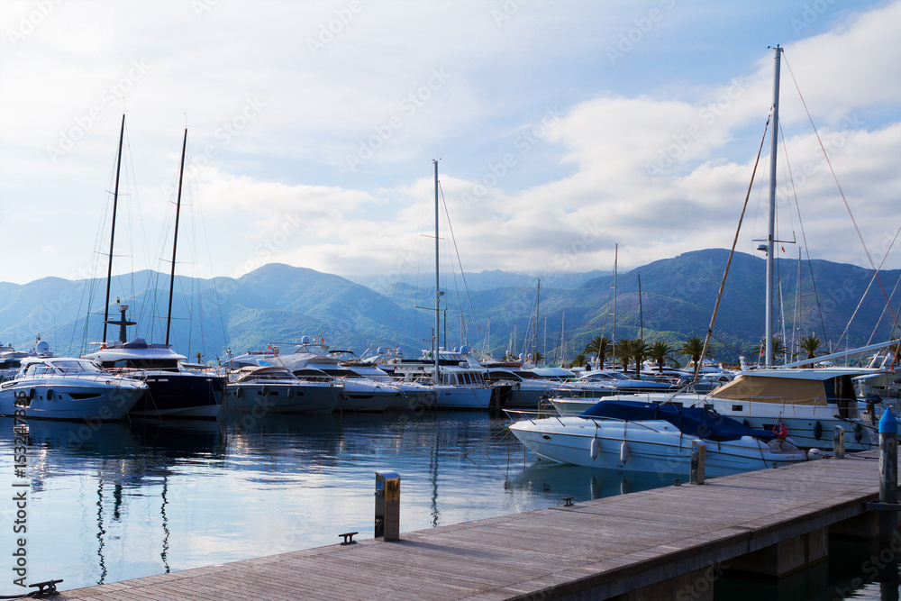 Yachts at the marine of Kotor Bay, Tivat, Republic of Montenegro