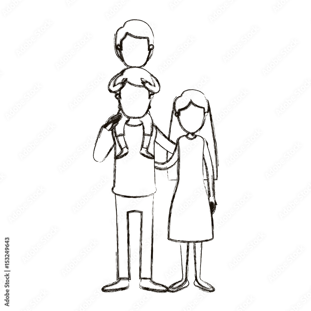 blurred silhouette caricature faceless family mother and father with boy on his back vector illustration blurred silhouette caricature faceless family mother and father with boy on his back vector illustration
