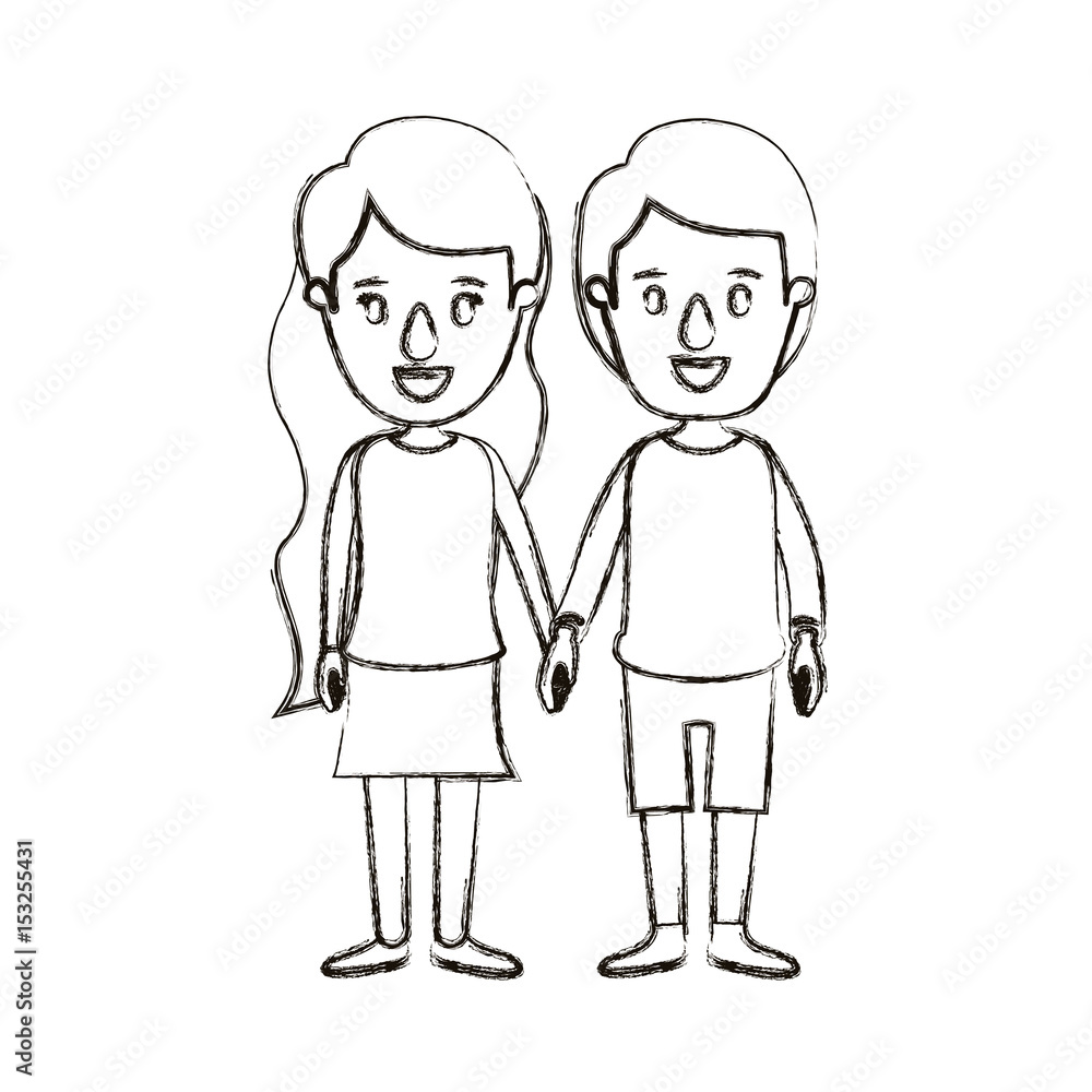 blurred silhouette caricature full body couple in casual clothing vector illustration