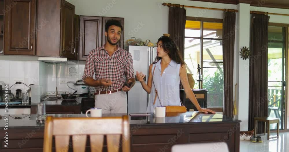 Couple Opening Door Entering Modern Apartment, Happy Smiling Man And Woman Returning Home Talking Slow Motion 60 Couple Opening Door Entering Modern Apartment, Happy Smiling Man And Woman Returning Home Talking Slow Motion 60