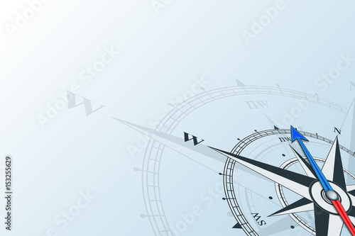 Compass northwest. Compass with wind rose, the arrow points to the northwest. Compass on a blue background. Compass illustrations can be used as background © Sid10