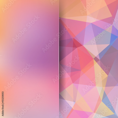 Background of pink, orange, violet geometric shapes. Blur background with glass. Colorful mosaic pattern. Vector EPS 10. Vector illustration