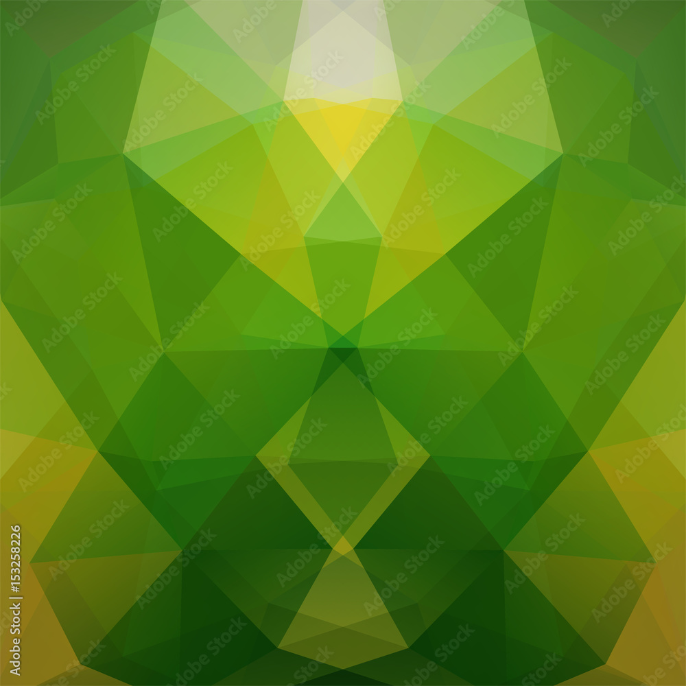 Obraz premium Geometric pattern, polygon triangles vector background in green, yellow tones. Illustration pattern