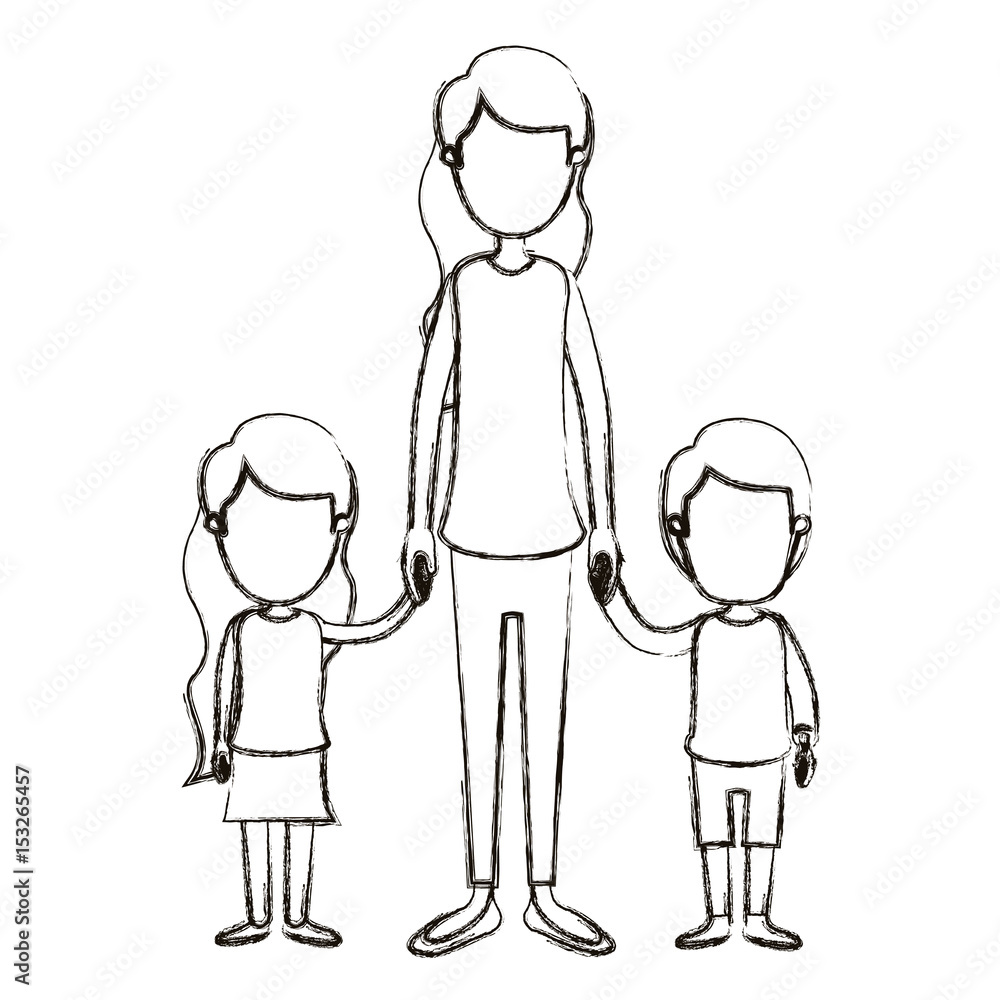 blurred silhouette caricature faceless full body mother taken hand with girl and boy vector illustration blurred silhouette caricature faceless full body mother taken hand with girl and boy vector illustration