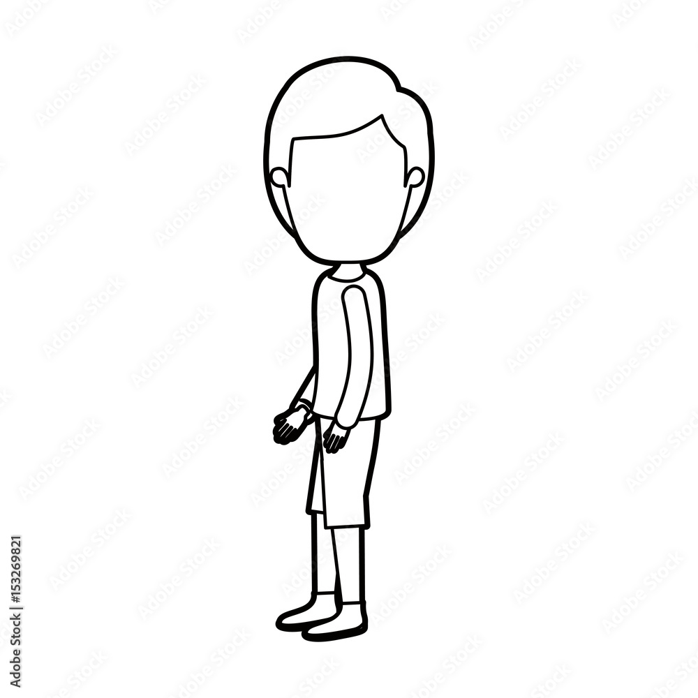 black thick contour caricature faceless full body guy with hairstyle looking to side vector illustration black thick contour caricature faceless full body guy with hairstyle looking to side vector illustration