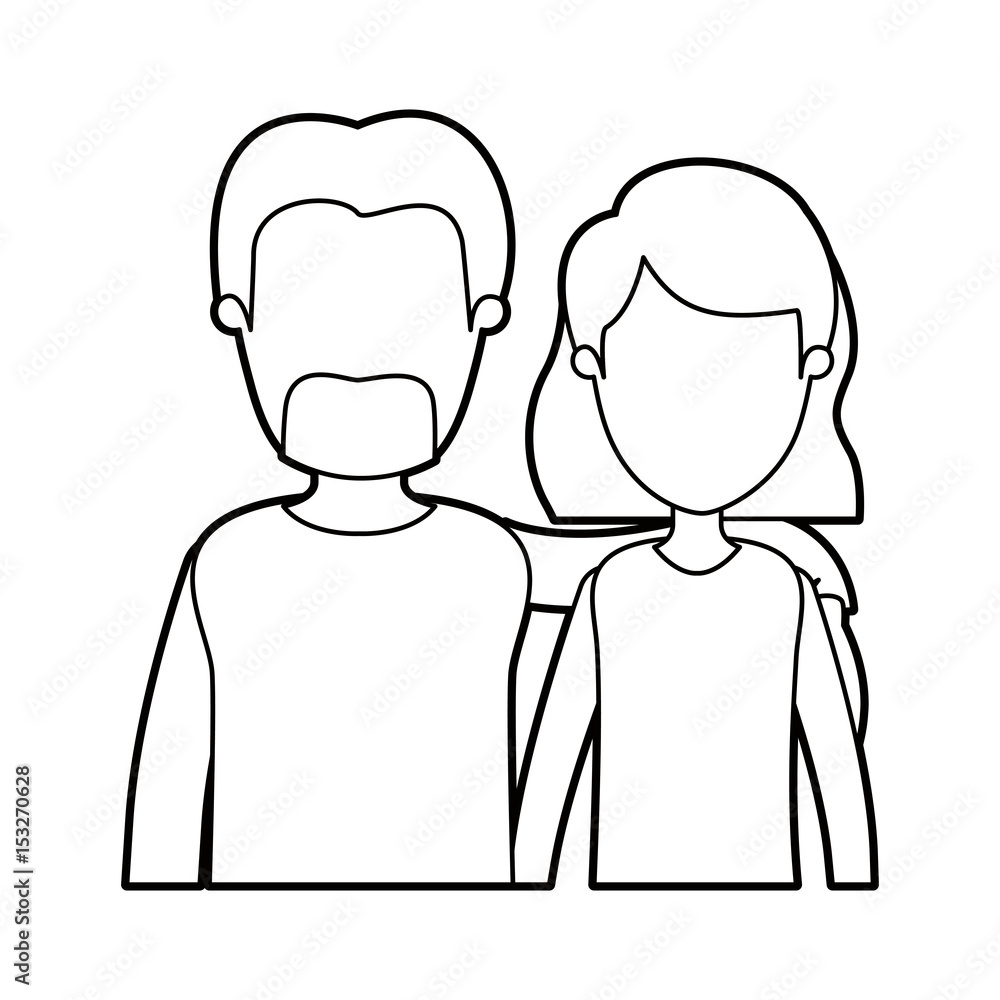 black thick contour caricature faceless half body couple woman with short hair and bearded man vector illustration black thick contour caricature faceless half body couple woman with short hair and bearded man vector illustration