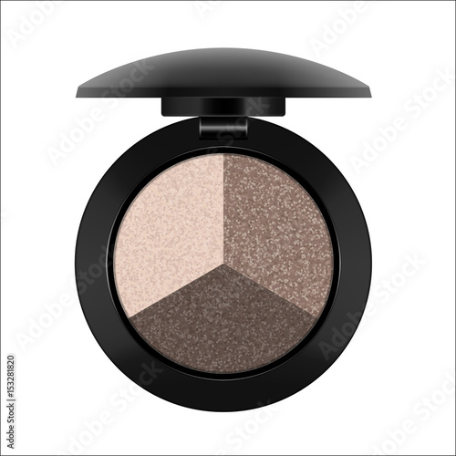 Eye shadow three natural colors in single case, open, palette to create professional and personal makeup harmony. Beauty and care concept, isolated on white background, Vector illustration, realistic.