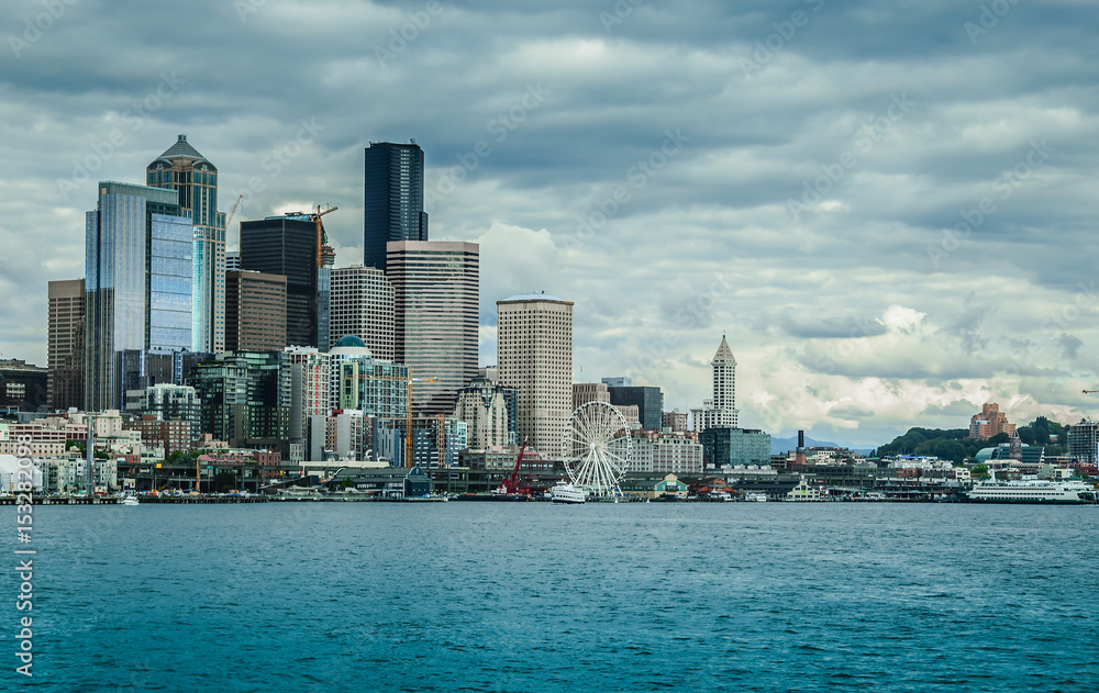 Seattle Skyline from Ocean, Washington, USA