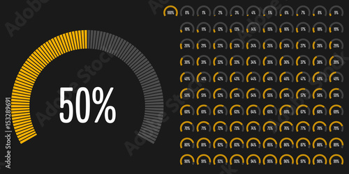 Set of circular sector percentage diagrams from 0 to 100 ready-to-use for web design, user interface (UI) or infographic - indicator with yellow