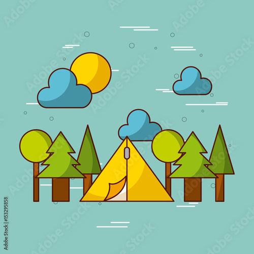 tent with travel related icons image vector illustration design