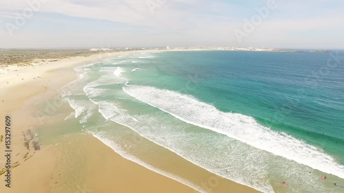 Praia do Campismo and Island Baleal naer Peniche on the shore of the ocean in west coast of Portugal