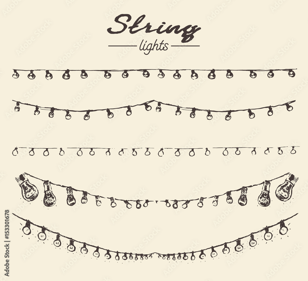 Set drawn string lights ement vector illustration