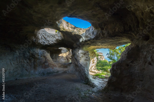 Historical ruins of housing in Cave city Bakla in Bakhchysarai Raion, Crimea.