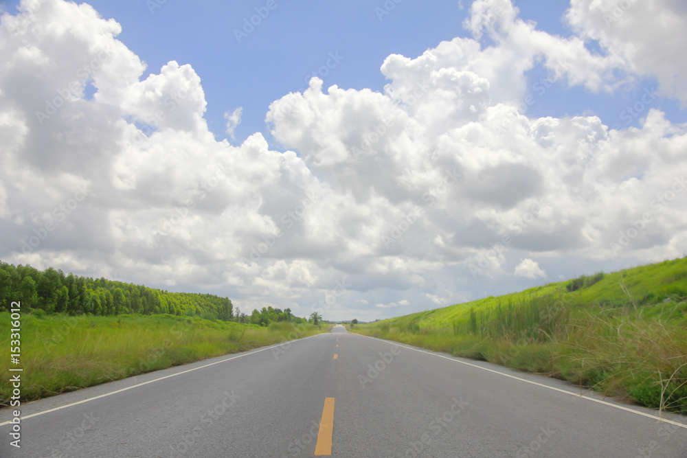 Fototapeta premium Stock Photo - panoramic color view of nice summer empty country road