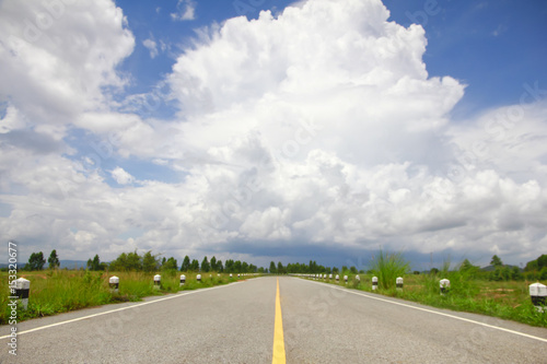 Stock Photo - panoramic color view of nice summer empty country  road