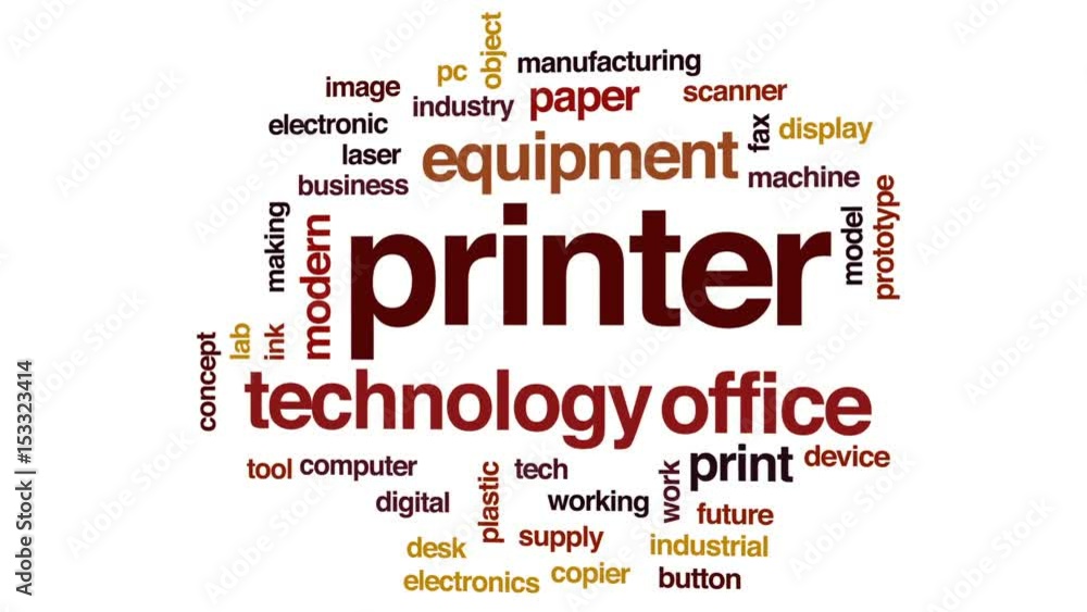 Printer animated word cloud, text design animation. Printer animated word cloud, text design animation.