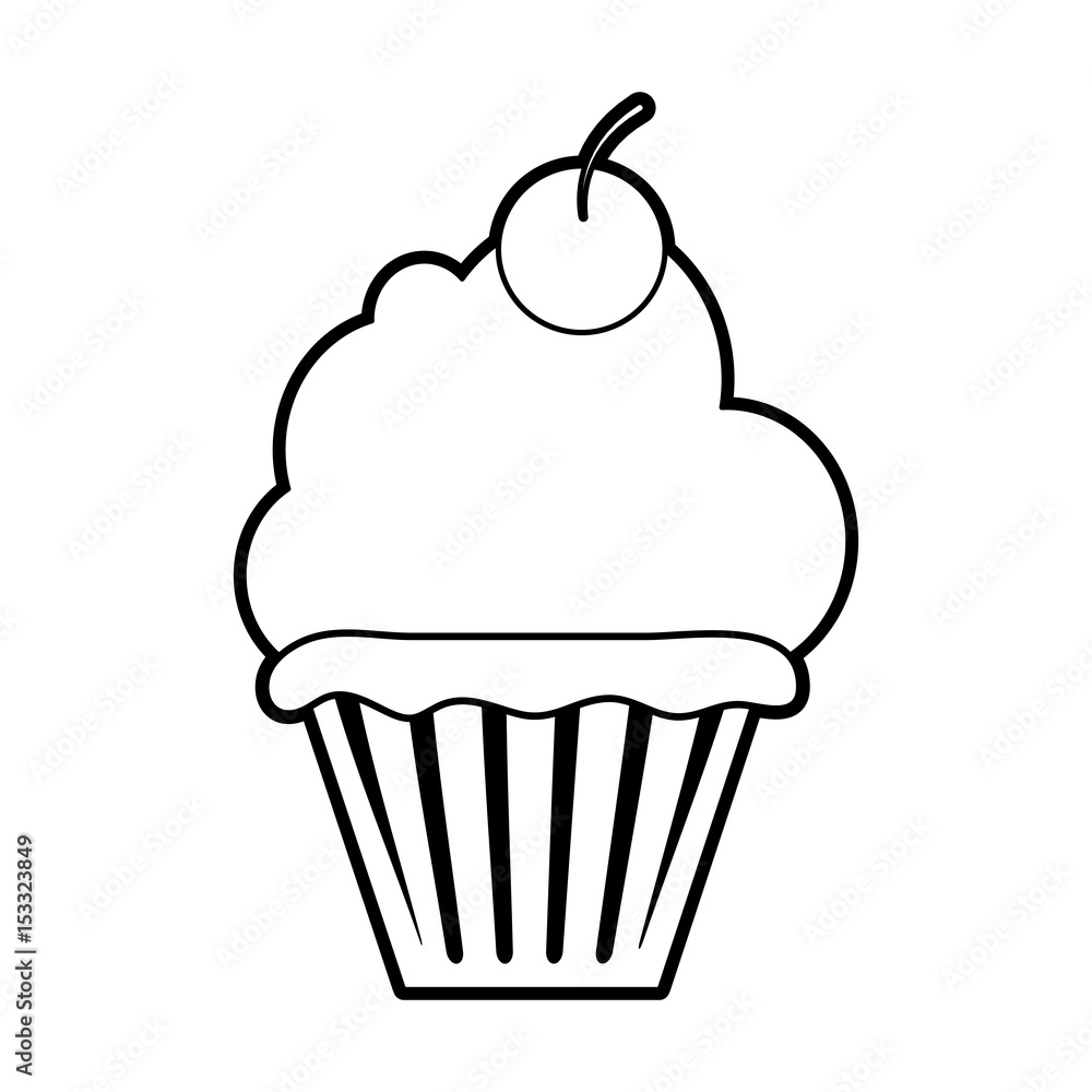 sketch silhouette image cupcake with cherry and cream vector illustration