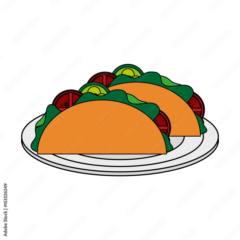 color image cartoon tacos on plate mexican food in white dish vector  illustration Stock Vector | Adobe Stock