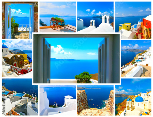 Set of summer photos in Santorini, Greece