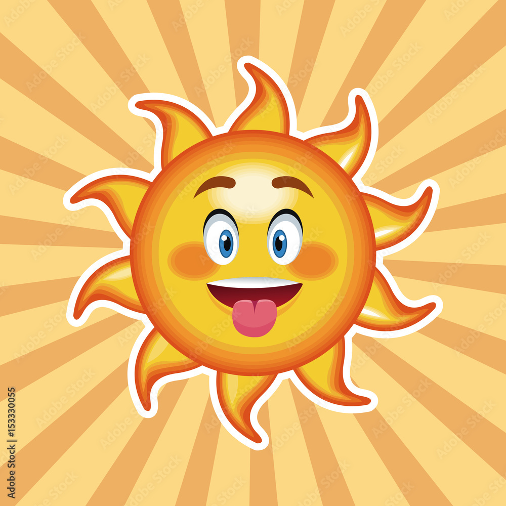 character sun tongue out with striped background vector illustration