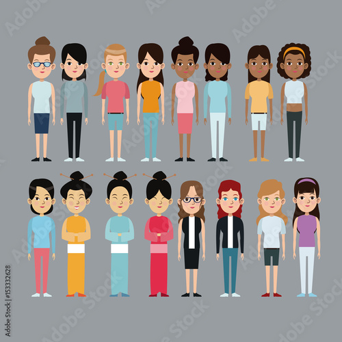 cartoon woman differents culture race ethnic vector illustration