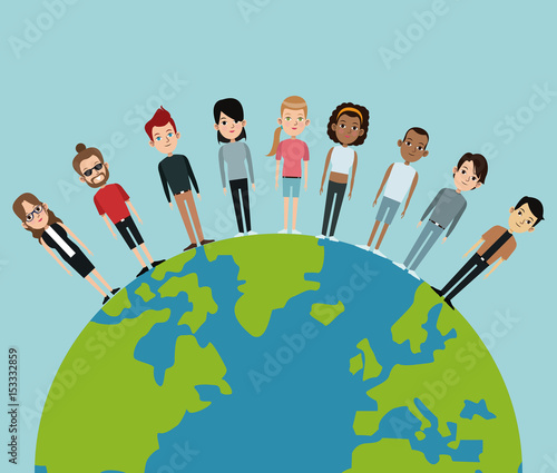 cartoon world community people young vector illustration