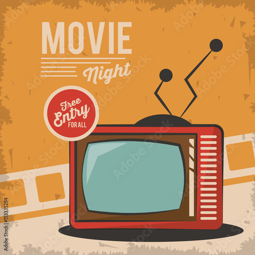 vintage movie night television card concept vector illustration