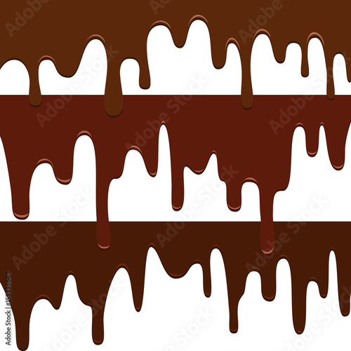 Set realistic flowing chocolate isolated on white background.