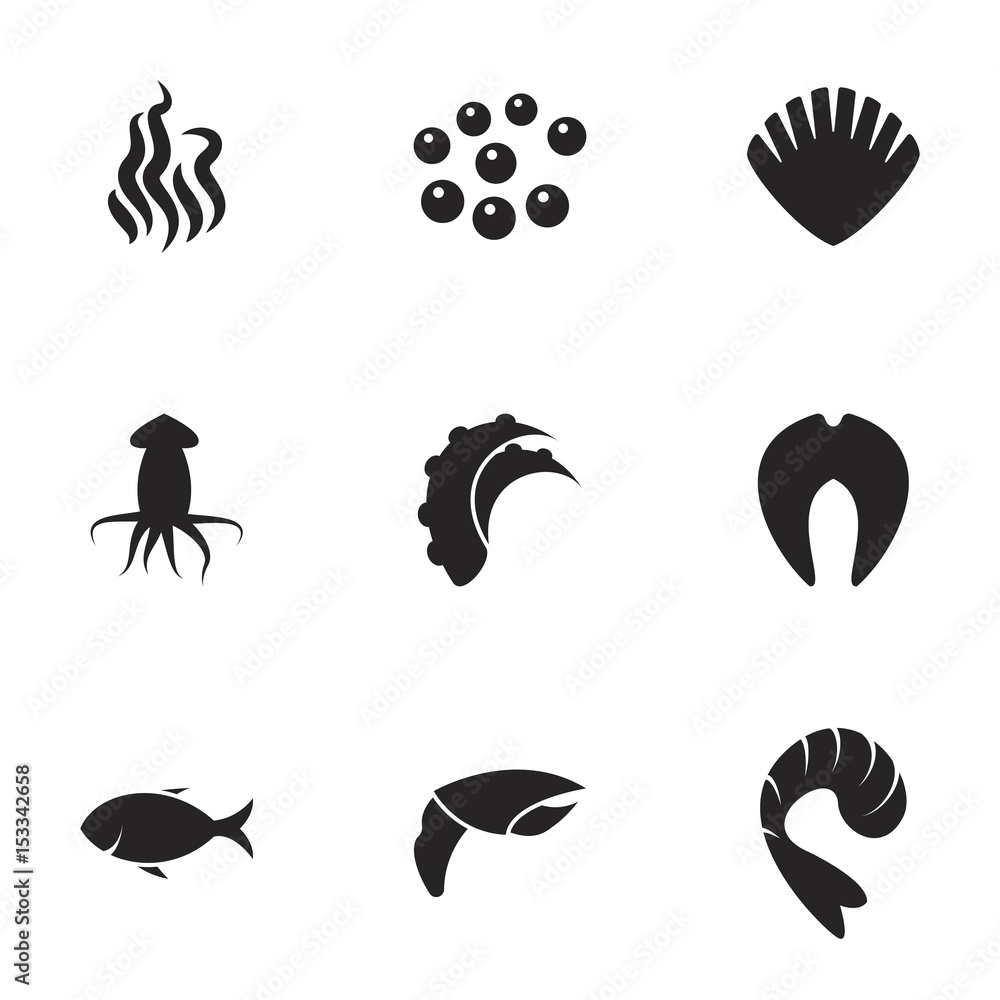 Icons for theme Seafood. White background Icons for theme Seafood. White background